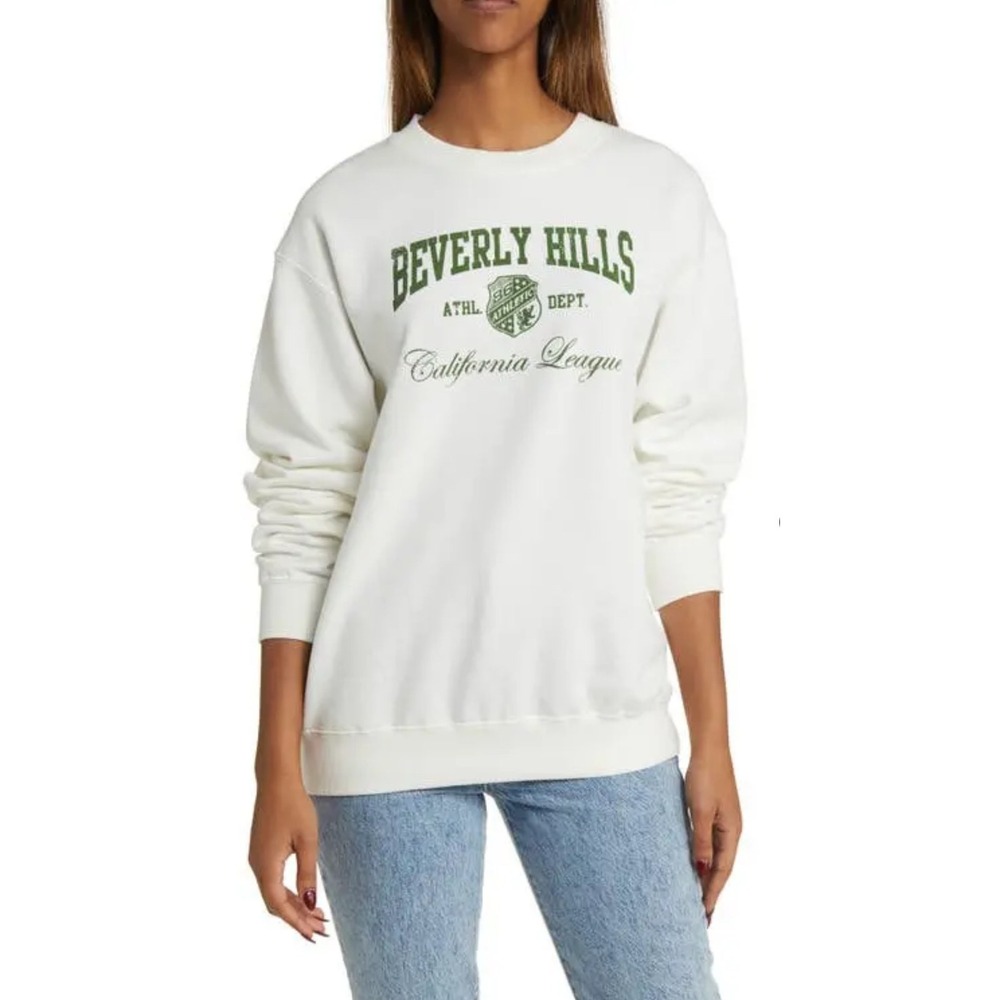 Golden Hour Women's Crewneck Beverly Hills Graphic Sweatshirt Cream Size Large